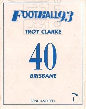 1993 Select AFL Stickers #40 Troy Clarke Back